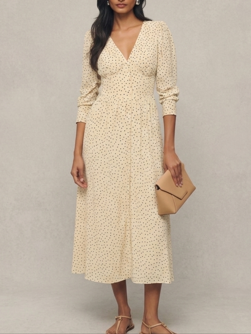 Reformation Liara Dress Size 4 Fits Small Cream With Black Polkadots Formal Work